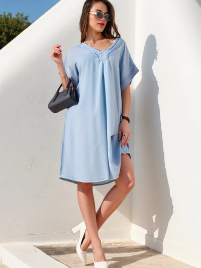 Royalfashion Einfache Damen-Tunika, die einem Jeanskleid ähnelt