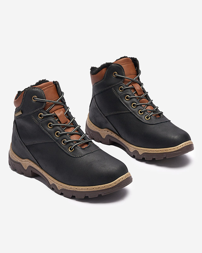 Schwarze Damen-Wanderschuhe mit Poritsu-Fell gebunden - Schuhe