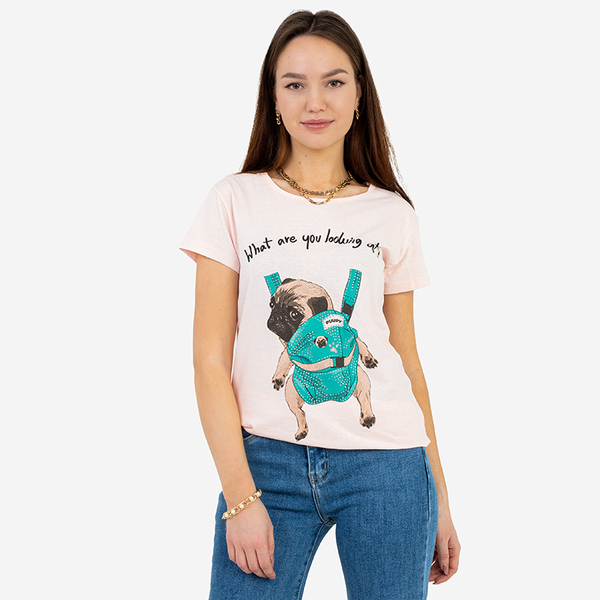 Rosafarbenes Damen-T-Shirt mit farbigem Aufdruck - Kleidung