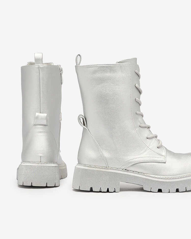 Royalfashion Damen Schnürstiefel in Silber Vacavva