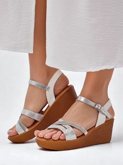 Royalfashion Damen Wedge-Sandalen mit Strass und Glitzer Eclat