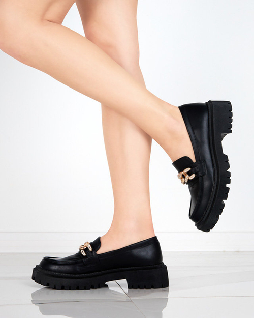 OUTLET Чорні жіночі туфлі з золотим ланцюжком Chemko- Footwear