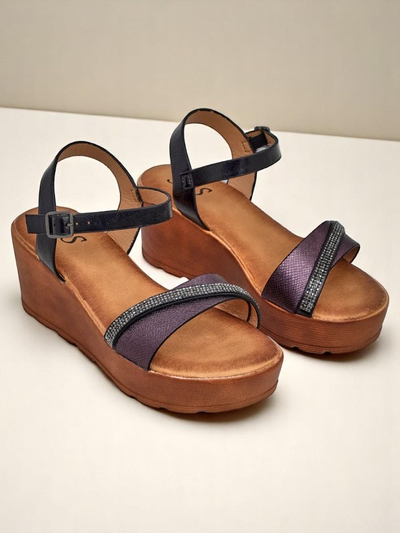 Royalfashion Damen-Wedgesandalen mit Strasssteinen und Glitzer Aurora Glow