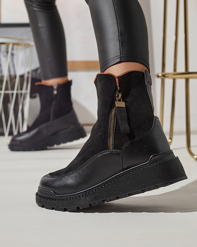 Schwarze Damenstiefel mit flachem Absatz Mefina- Footwear