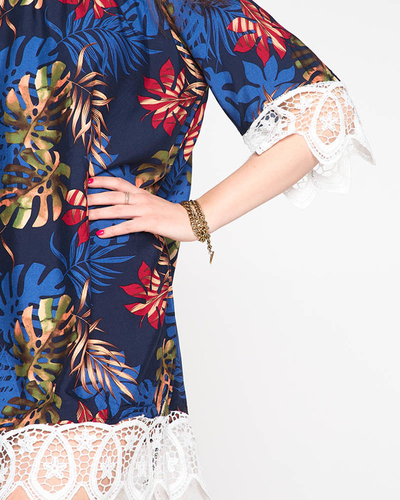 Marineblaue Damen-Tunika mit Blättern - Kleidung