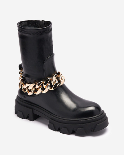Чорні жіночі ботильйони з екошкіри на ланцюжку Adiza - Взуття