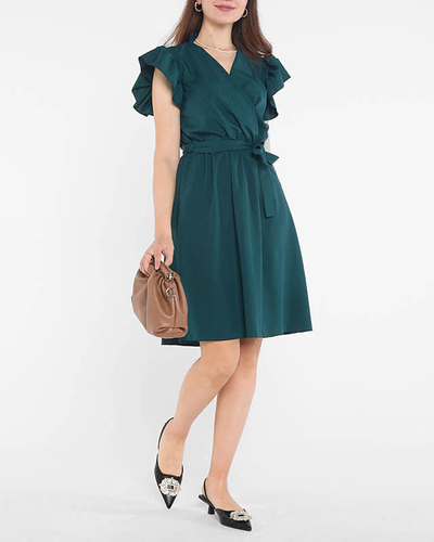 Dunkelgrünes Damen-Minikleid mit Krawatte - Bekleidung