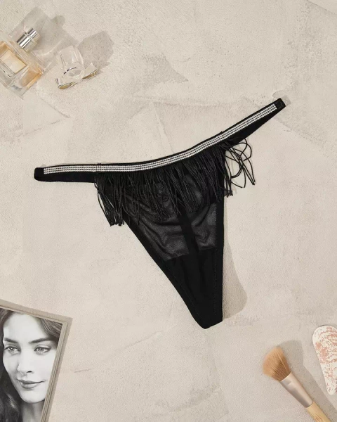 Royalfashion Schwarzes Damen-Tanga-Höschen mit Quasten