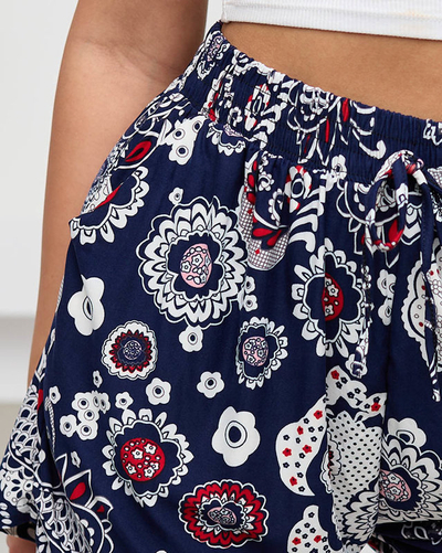 Marineblau gemusterte Damen-Shorts - Kleidung