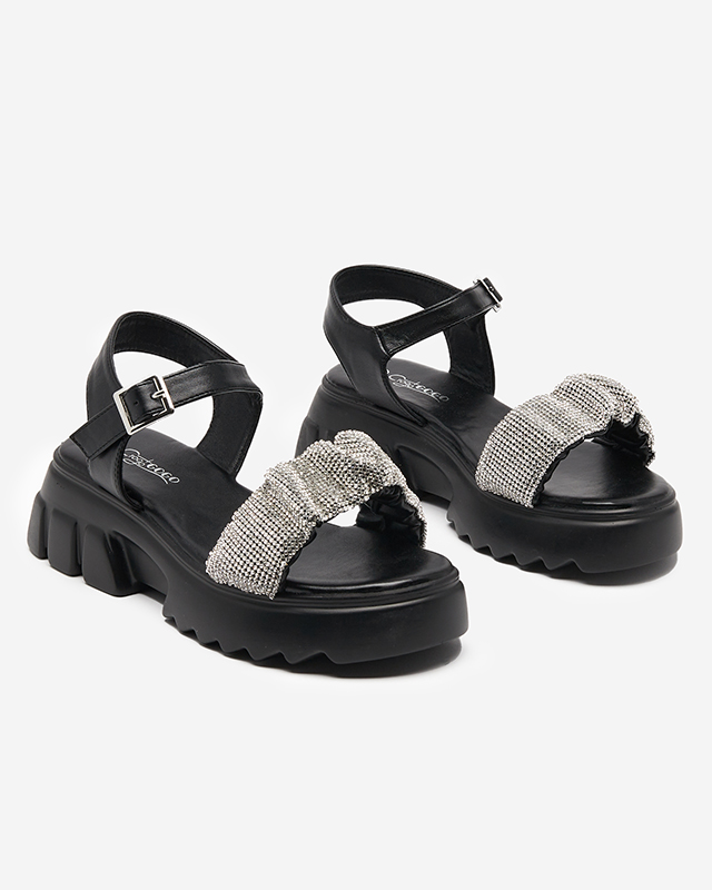 OUTLET Schwarze Damensandalen mit Zirkonias Pokio- Footwear