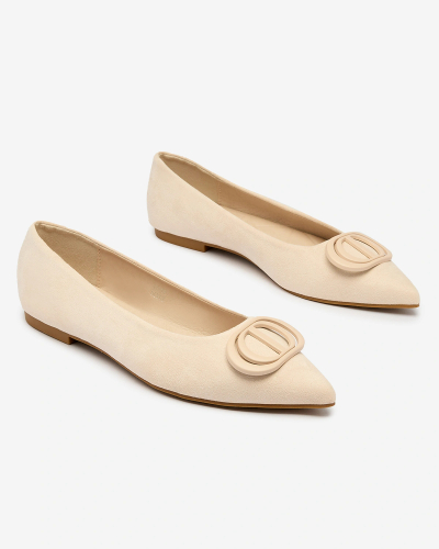 Royalfashion Beige Damen-Ballerinas mit spitzer Spitze und Verzierung auf der Nase Tidita