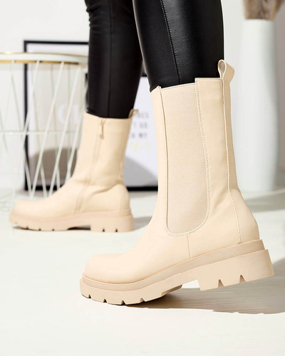 Beige Damenstiefel mit flachem Absatz Vedesa - Kleidung