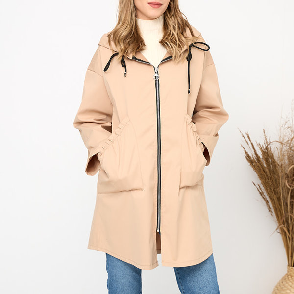 Beige Damenjacke Kapuzenmantel - Kleidung