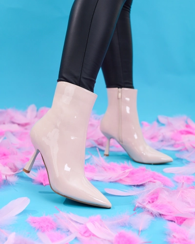 Royalfashion Beige lackierte Damen Entenabsatzstiefel Elegant Elegant