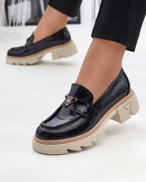 Lackierte schwarze Damen Mokassins mit Verzierung Sarix - Schuhe