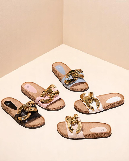 Жіночі бежеві тапочки з декором Sofig-Footwear