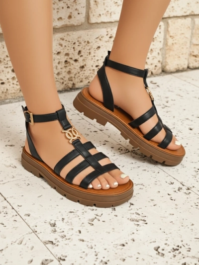 Royalfashion Damen Römersandalen Golden Livia