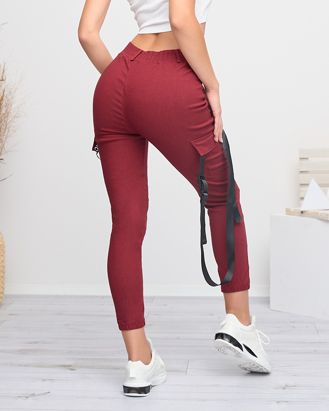 Kastanienbraune Damen-Cargohose mit Gürtel - Kleidung