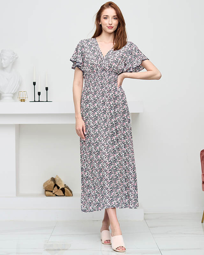 Hellrosa Damen-Maxikleid mit Blumen - Kleidung