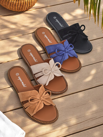 Royalfashion Damen-Slipper mit flacher Sohle und Schleife Gerber