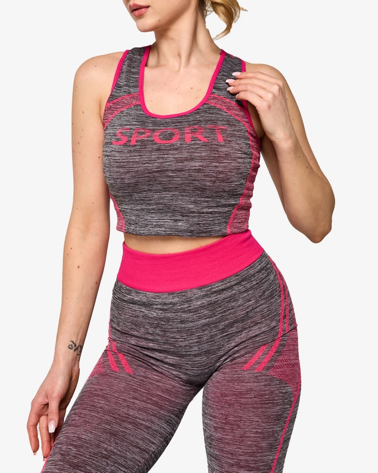 Graues Damen-Sport-Set mit fuchsiafarbenen Einsätzen - Kleidung
