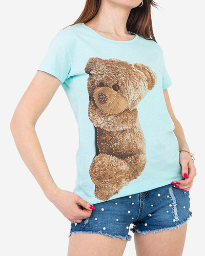 Mintfarbenes Damen-T-Shirt mit Teddybär - Kleidung