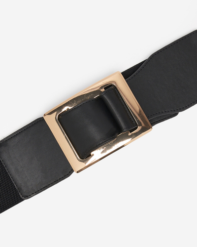 Schwarzer breiter elastischer Damengürtel mit großer Schnalle - Accessories