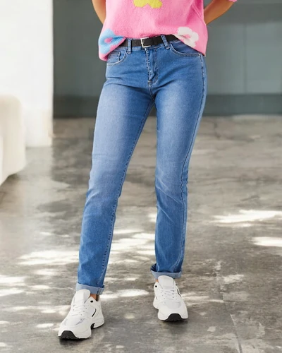 Royalfashion Бавовняні прямі джинси для жінок