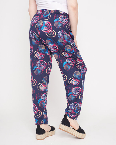 Marineblau und rosa gemusterte Damenhose - Kleidung