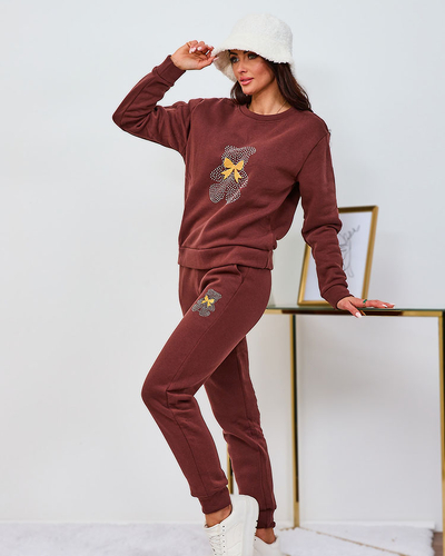 Royalfashion Brauner isolierter Damen-Trainingsanzug mit Aufdruck