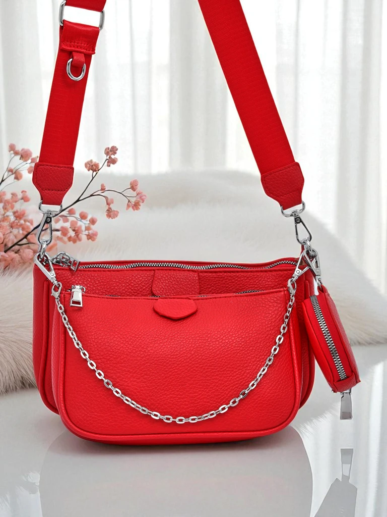 Damenhandtasche Arista Rosso aus Öko-Leder, Kette, Mini-Set