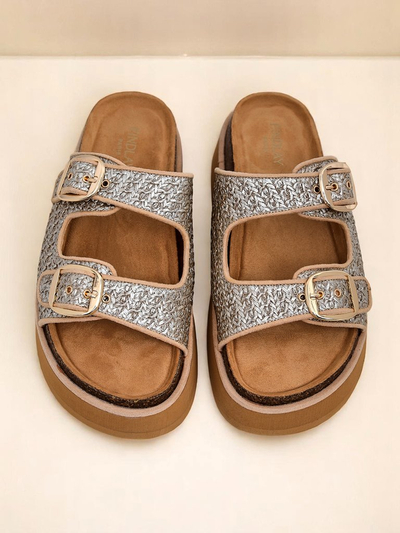 Royalfashion Damen Pantoletten mit Plateausohle Nora Woven