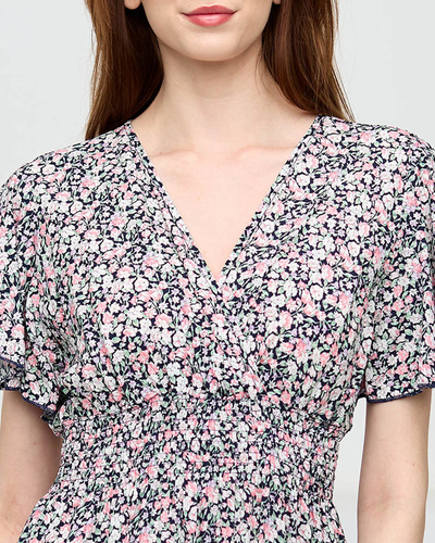 Hellrosa Damen-Maxikleid mit Blumen - Kleidung