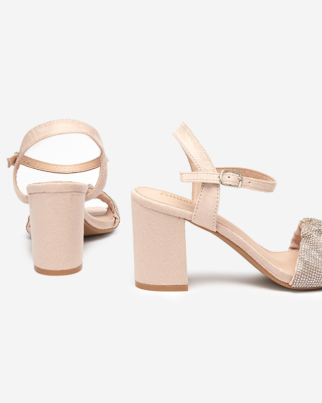 Beige Damensandalen auf einem Pfosten mit Zirkonias Trieste - Footwear