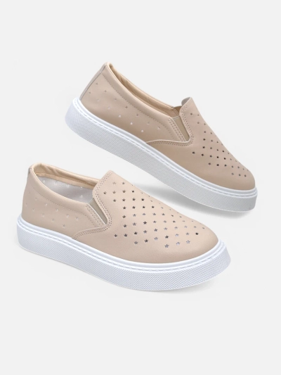 Damen Slip-ons Callista Beige aus ökologischem Leder auf einer Plattform