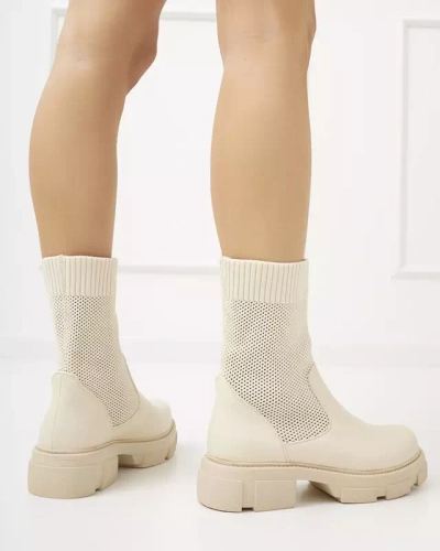 OUTLET Beige durchbrochene Damenstiefeletten Roibu - Schuhe