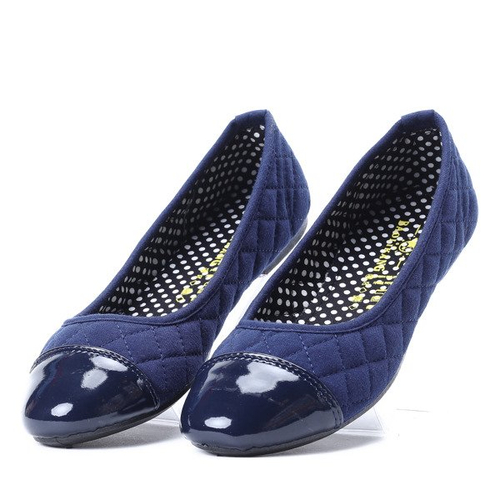 Granatowe, materiałowe baleriny - Obuwie