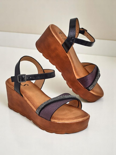 Royalfashion Damen-Wedgesandalen mit Strasssteinen und Glitzer Aurora Glow