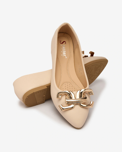 Royalfashion Beige Damen-Ballerinas mit spitzer Spitze und Verzierung auf der Nase Figgda