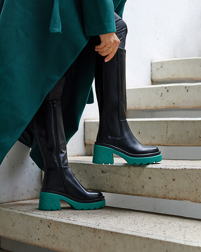 Schwarze Damenstiefel mit fester blauer Sohle Berisa - Footwear