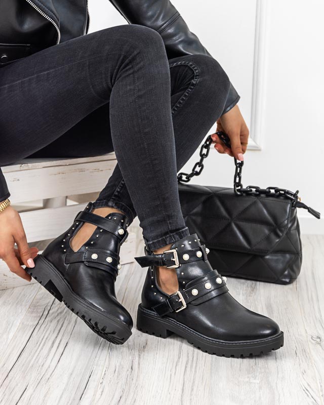 Schwarze Damenstiefel mit Levitaro-Perlen Schuhe