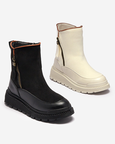 Cremefarbene Damenstiefel mit flachem Absatz Mefina- Footwear