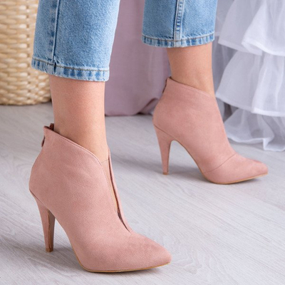 Rosa Stiefel mit einem Ausschnitt vorne an einem höheren Absatz Musa Blush - Schuhe 1