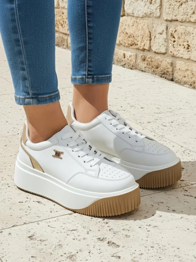 Arianna Bianco Damen Plateau-Sneakers aus Öko-Leder, 5 cm
