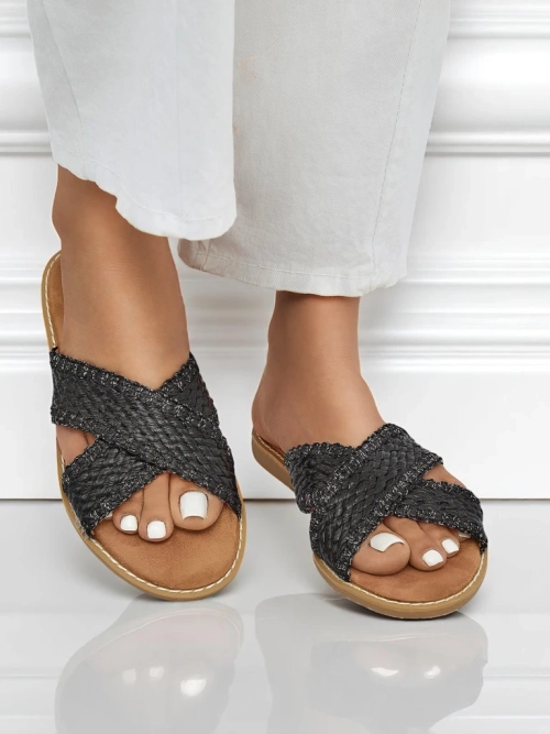 Жіночі сандалі Calista Nero плоскі, чорна плетінка, екологічна шкіра