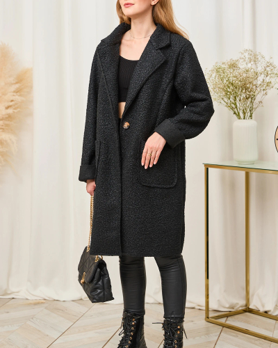 Royalfashion Schwarzer Damenmantel aus Schafsfell