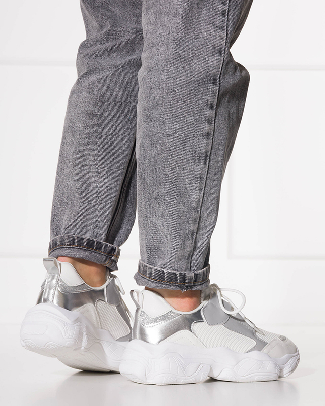 Weiße Plateau-Sneaker für Damen mit silbernen Einsätzen von Verica - Footwear