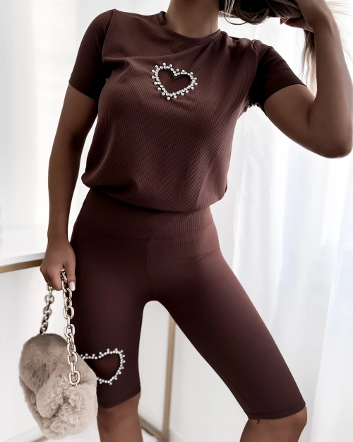 Royalfashion Жіночий спортивний комплект з двох частин з цирконієм коричневого кольору