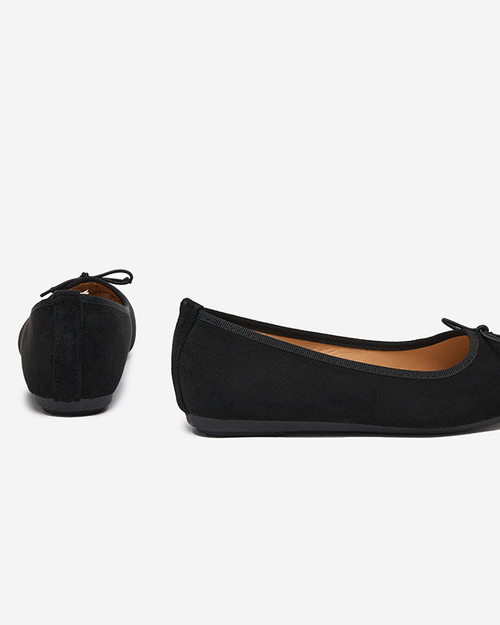 Чорні еко-замшеві балерини з бантом Viassi. Взуття