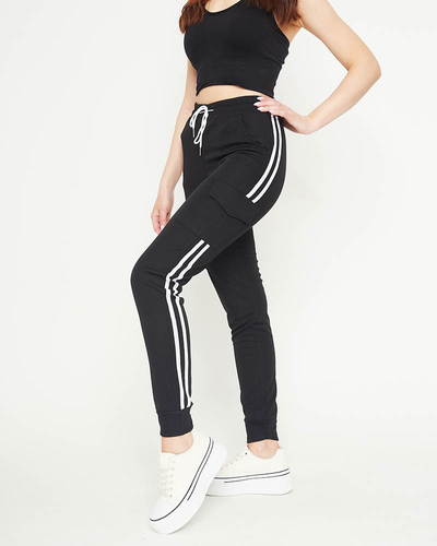 Чорні жіночі штани карго в смужку - Одяг